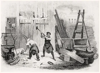 Der Radmacher, aus The Book of Trades, graviert von J. Miller, 1836